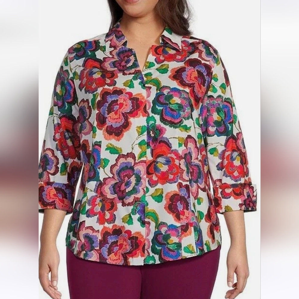 Investments Gold Label No Iron Taylor Shirt Brushed Floral PLUS 18
